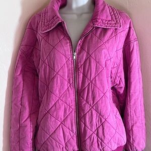 Hellada Womens Bomber Jacket Size Medium Full Zip Quilted Pockets Pink